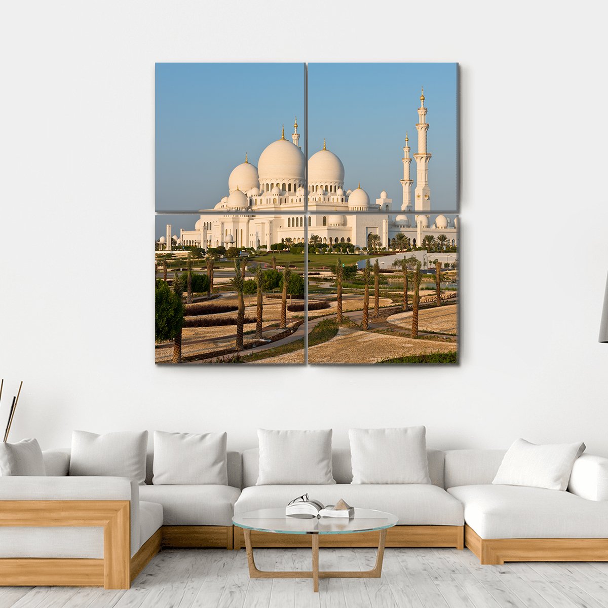 Sheikh Zayed White Mosque Canvas Wall Art-4 Square-Gallery Wrap-17" x 17"-Tiaracle