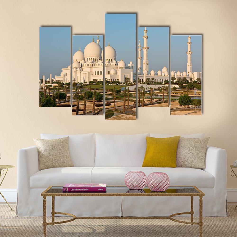 Sheikh Zayed White Mosque Canvas Wall Art-5 Pop-Gallery Wrap-47" x 32"-Tiaracle