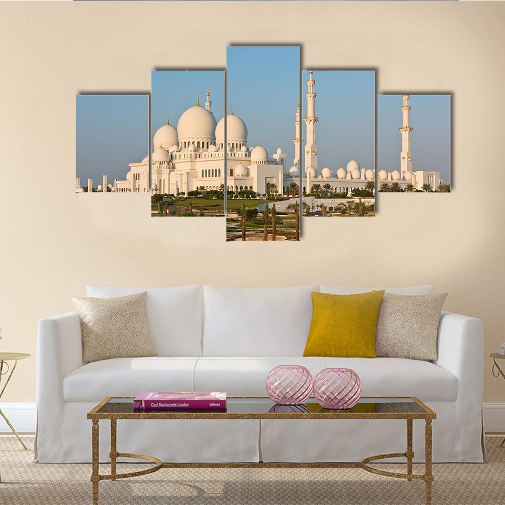 Sheikh Zayed White Mosque Canvas Wall Art-5 Pop-Gallery Wrap-47" x 32"-Tiaracle