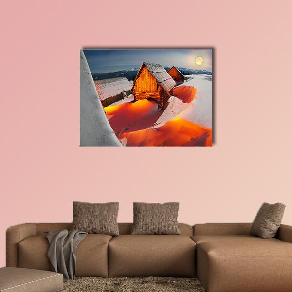 Shepherds Houses In The Ukrainian Carpathians Canvas Wall Art-4 Horizontal-Gallery Wrap-34" x 24"-Tiaracle