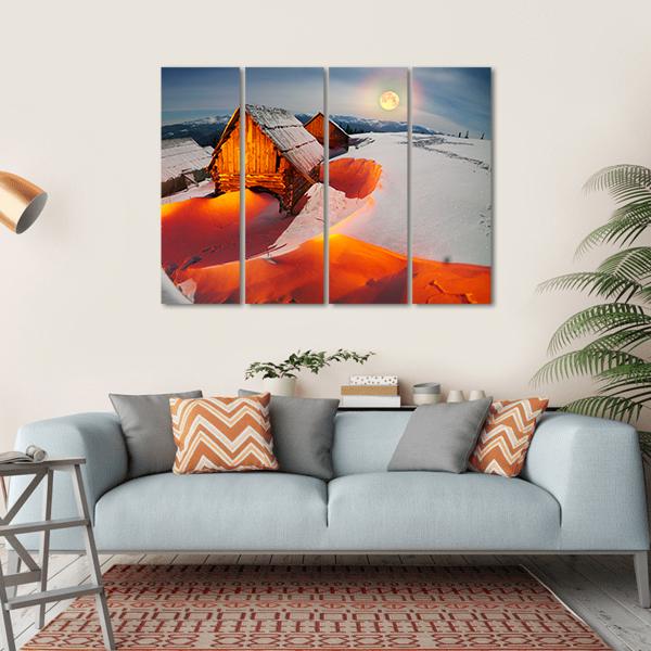 Shepherds Houses In The Ukrainian Carpathians Canvas Wall Art-4 Horizontal-Gallery Wrap-34" x 24"-Tiaracle