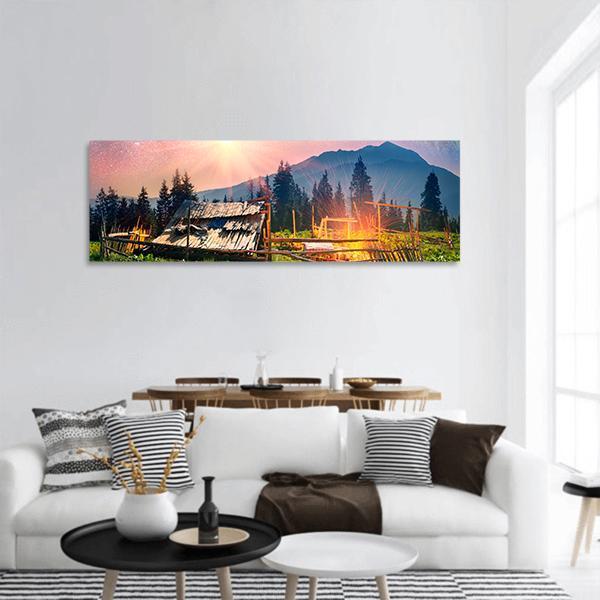 Sheep Home On Mountain Panoramic Canvas Wall Art-1 Piece-36" x 12"-Tiaracle