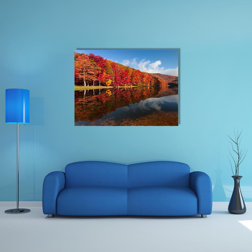 Sherando Lake In Autumn Canvas Wall Art-1 Piece-Gallery Wrap-48" x 32"-Tiaracle