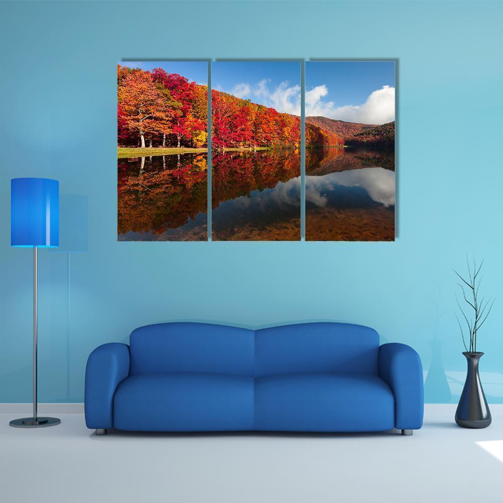 Sherando Lake In Autumn Canvas Wall Art-4 Pop-Gallery Wrap-50" x 32"-Tiaracle