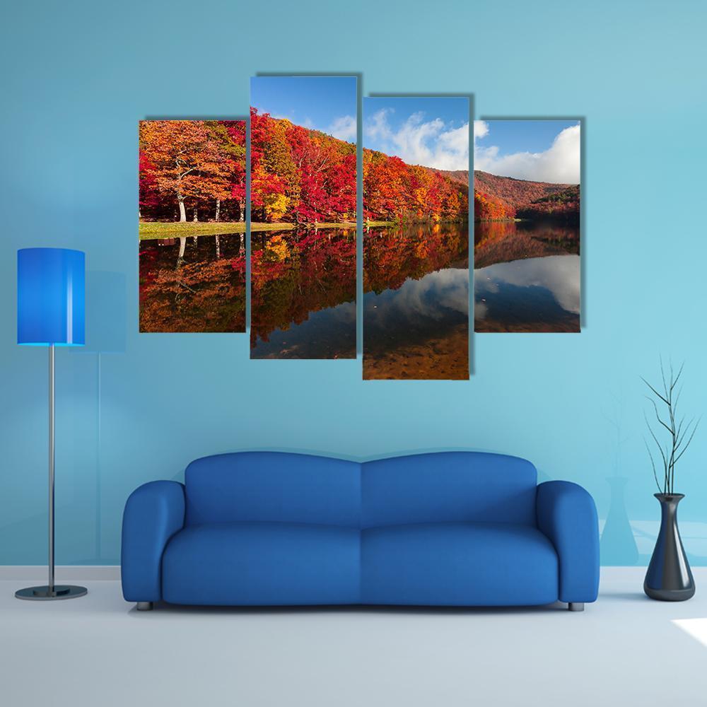 Sherando Lake In Autumn Canvas Wall Art-4 Pop-Gallery Wrap-50" x 32"-Tiaracle