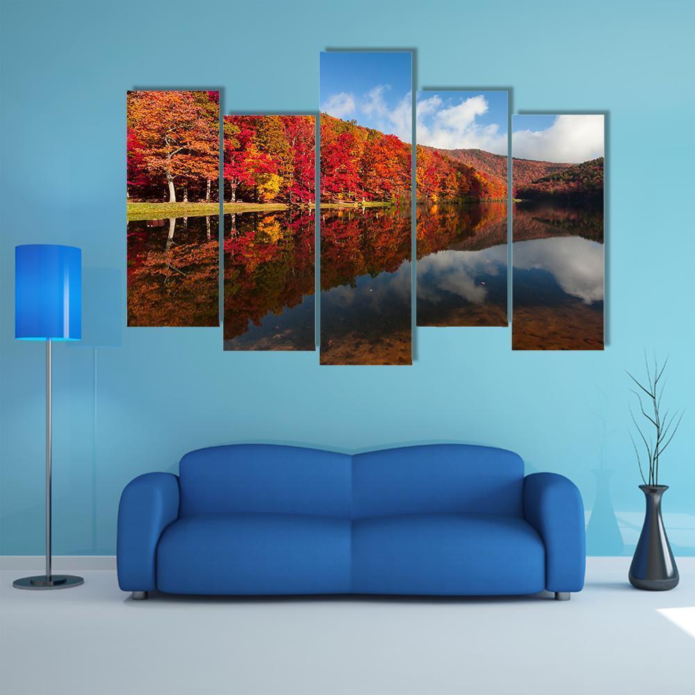 Sherando Lake In Autumn Canvas Wall Art-5 Pop-Gallery Wrap-47" x 32"-Tiaracle