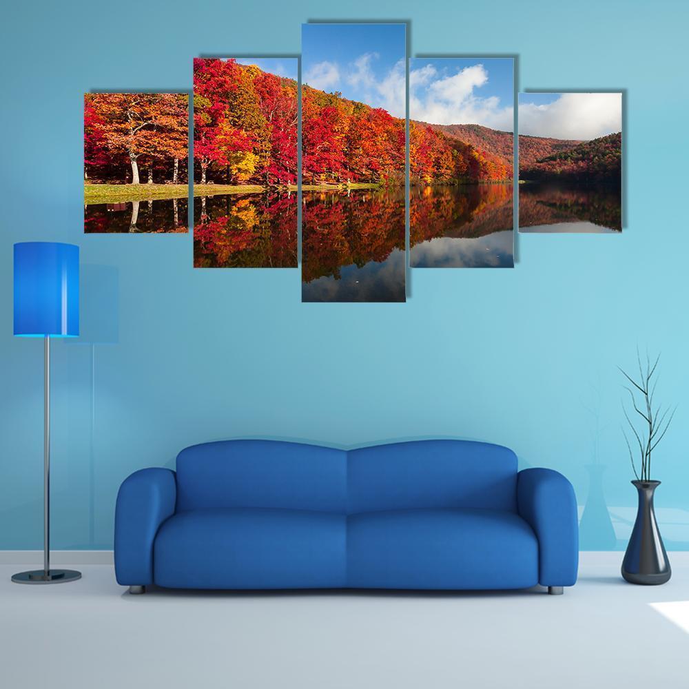 Sherando Lake In Autumn Canvas Wall Art-5 Star-Gallery Wrap-62" x 32"-Tiaracle