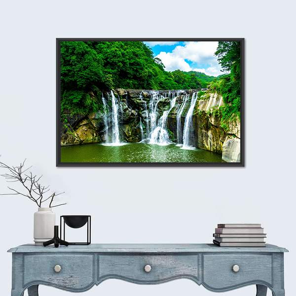 Shifen Waterfall At Pingxi Township Canvas Wall Art-1 Piece-Floating Frame-24" x 16"-Tiaracle