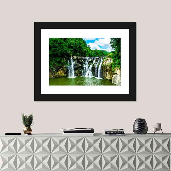 Shifen Waterfall At Pingxi Township Canvas Wall Art-1 Piece-Framed Print-20" x 16"-Tiaracle