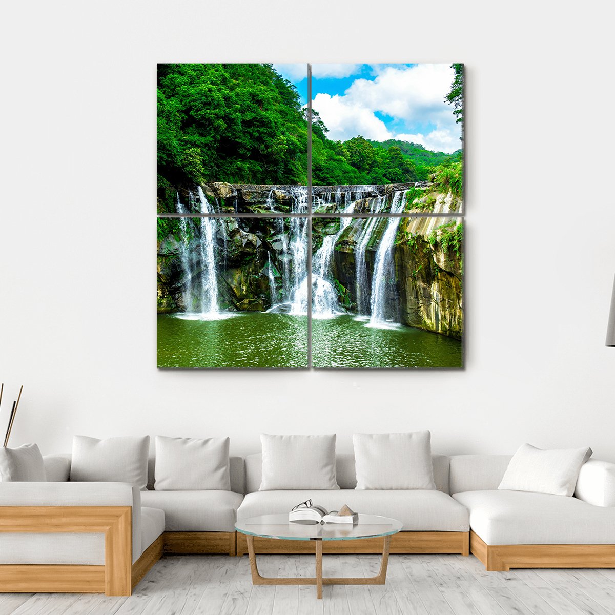 Shifen Waterfall At Pingxi Township Canvas Wall Art-4 Square-Gallery Wrap-17" x 17"-Tiaracle