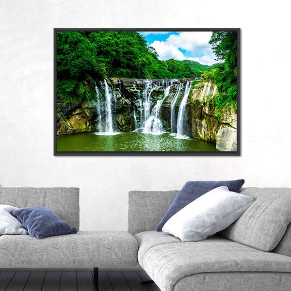 Shifen Waterfall At Pingxi Township Canvas Wall Art-3 Horizontal-Gallery Wrap-25" x 16"-Tiaracle