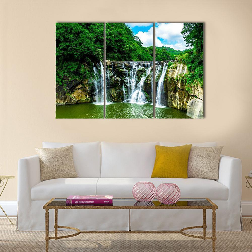 Shifen Waterfall At Pingxi Township Canvas Wall Art-3 Horizontal-Gallery Wrap-37" x 24"-Tiaracle