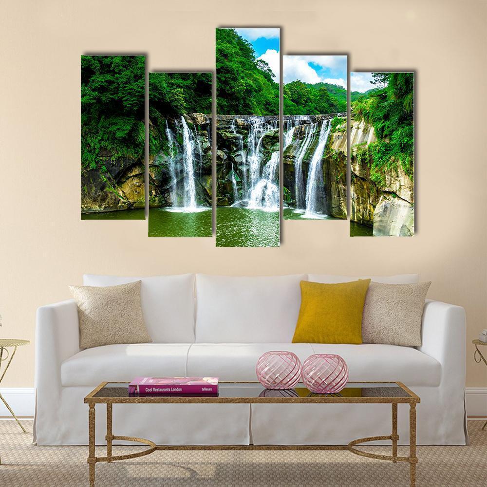 Shifen Waterfall At Pingxi Township Canvas Wall Art-5 Pop-Gallery Wrap-47" x 32"-Tiaracle