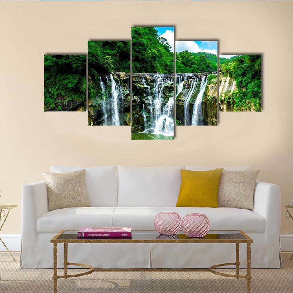 Shifen Waterfall At Pingxi Township Canvas Wall Art-5 Star-Gallery Wrap-62" x 32"-Tiaracle