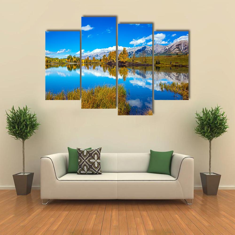 Shining Autumn Day In Canmore Canvas Wall Art-4 Pop-Gallery Wrap-34" x 20"-Tiaracle