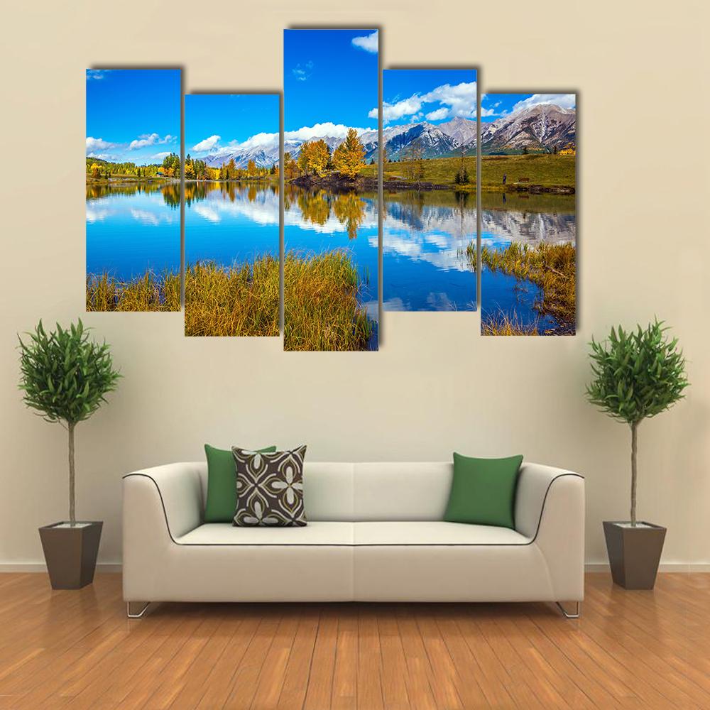 Shining Autumn Day In Canmore Canvas Wall Art-5 Pop-Gallery Wrap-32" x 21"-Tiaracle