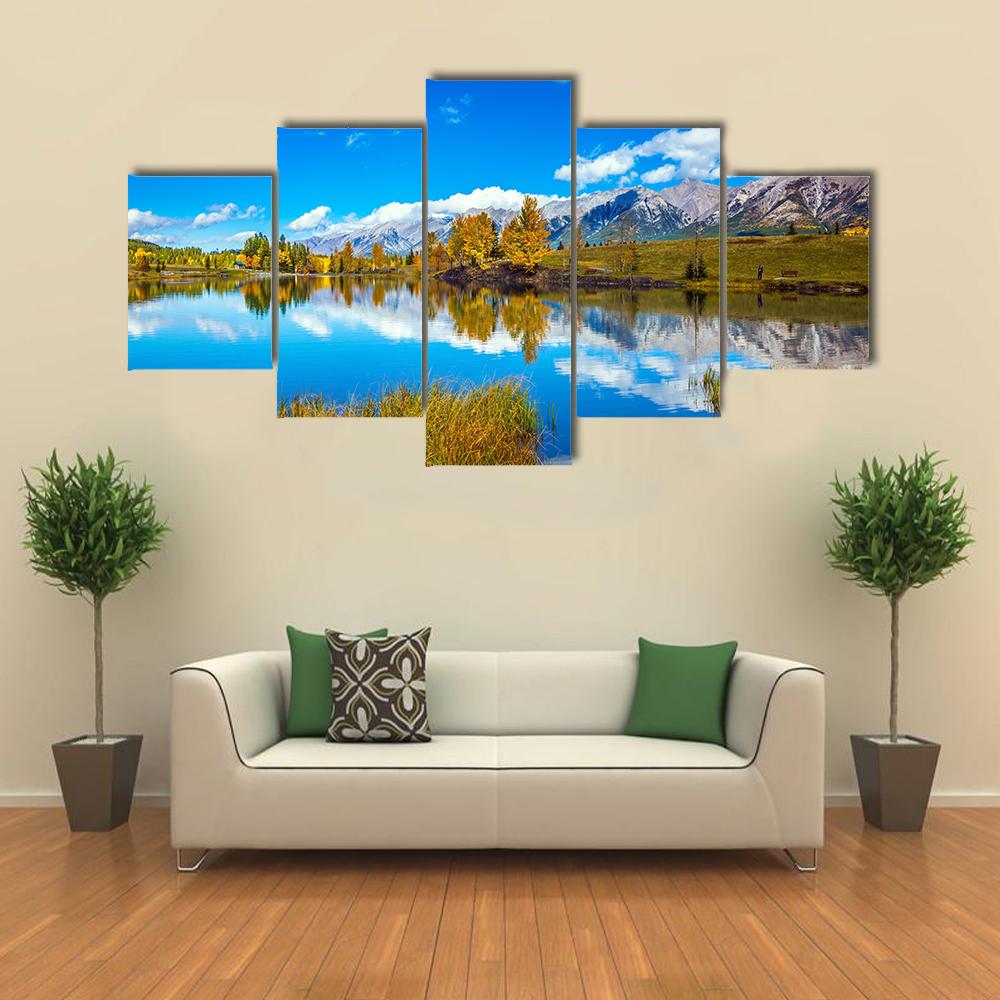 Shining Autumn Day In Canmore Canvas Wall Art-5 Star-Gallery Wrap-42" x 21"-Tiaracle
