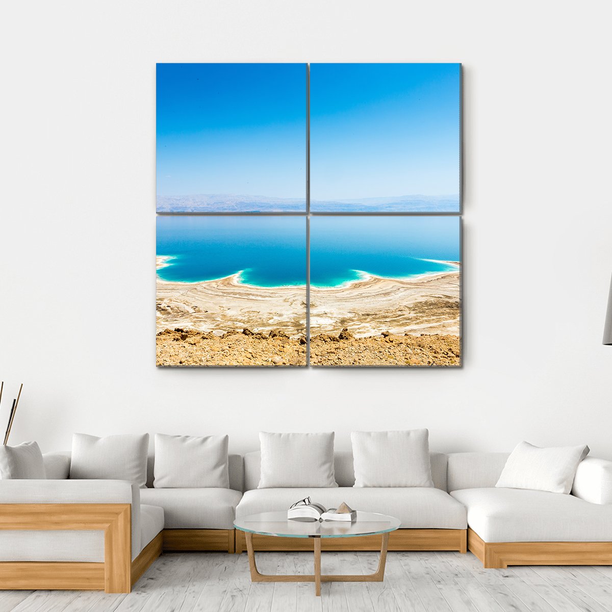 Shining Salt Crystals At The Dead Sea Coastline Island Canvas Wall Art-4 Square-Gallery Wrap-17" x 17"-Tiaracle
