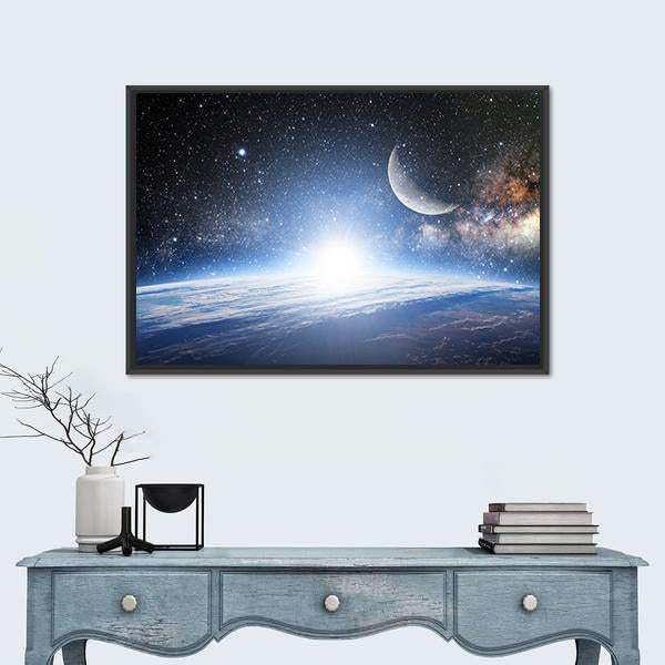 Shining Sun On Earth Surface Canvas Wall Art-1 Piece-Floating Frame-24" x 16"-Tiaracle