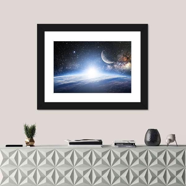 Shining Sun On Earth Surface Canvas Wall Art-1 Piece-Framed Print-20" x 16"-Tiaracle