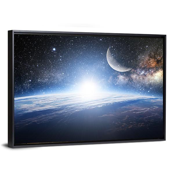 Shining Sun On Earth Surface Canvas Wall Art-3 Horizontal-Gallery Wrap-25" x 16"-Tiaracle