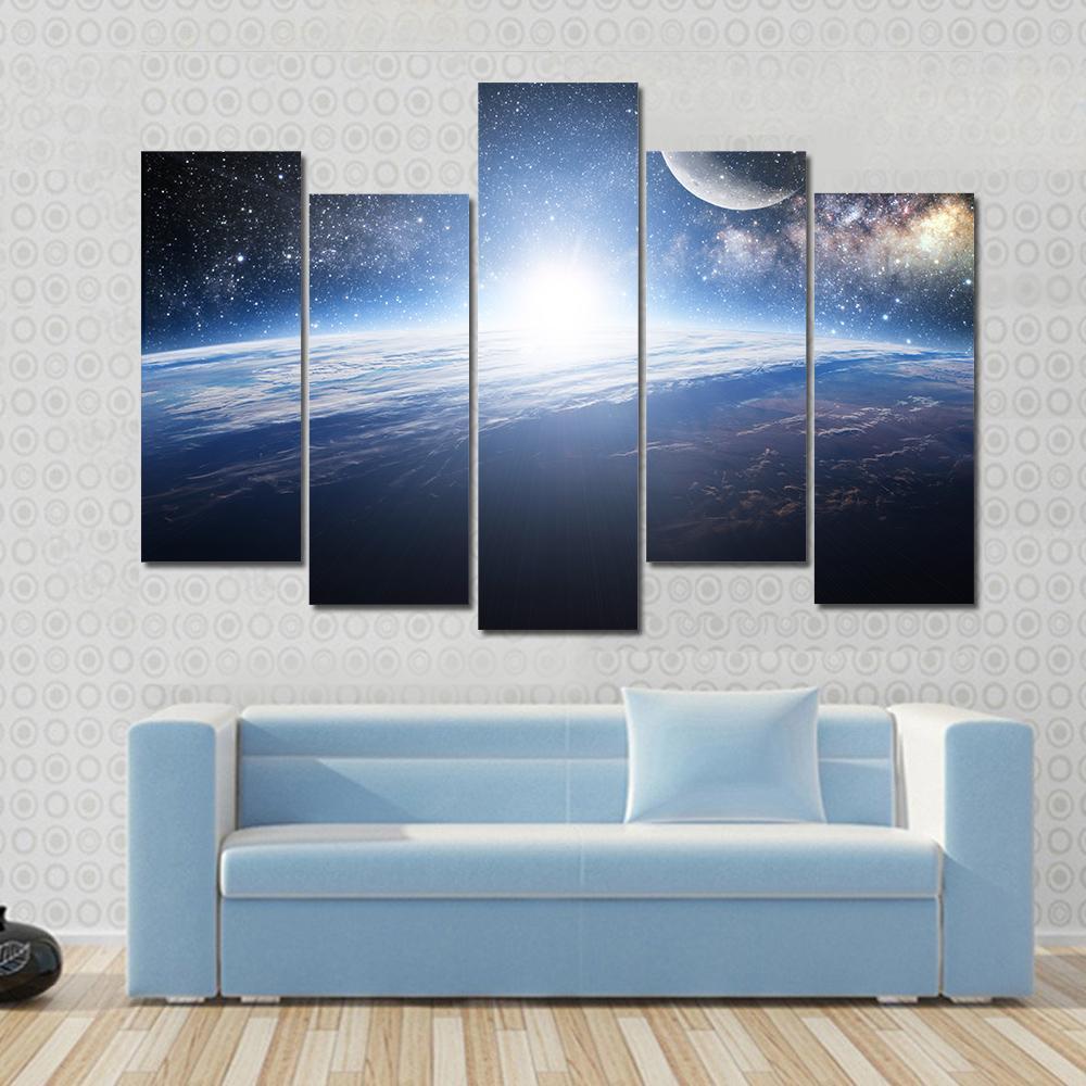 Shining Sun On Earth Surface Canvas Wall Art-5 Pop-Gallery Wrap-47" x 32"-Tiaracle