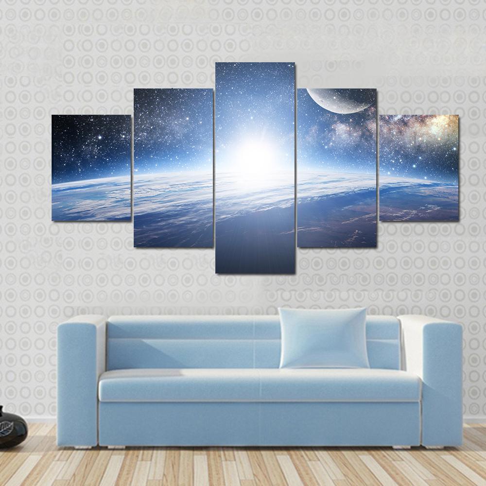Shining Sun On Earth Surface Canvas Wall Art-5 Star-Gallery Wrap-62" x 32"-Tiaracle