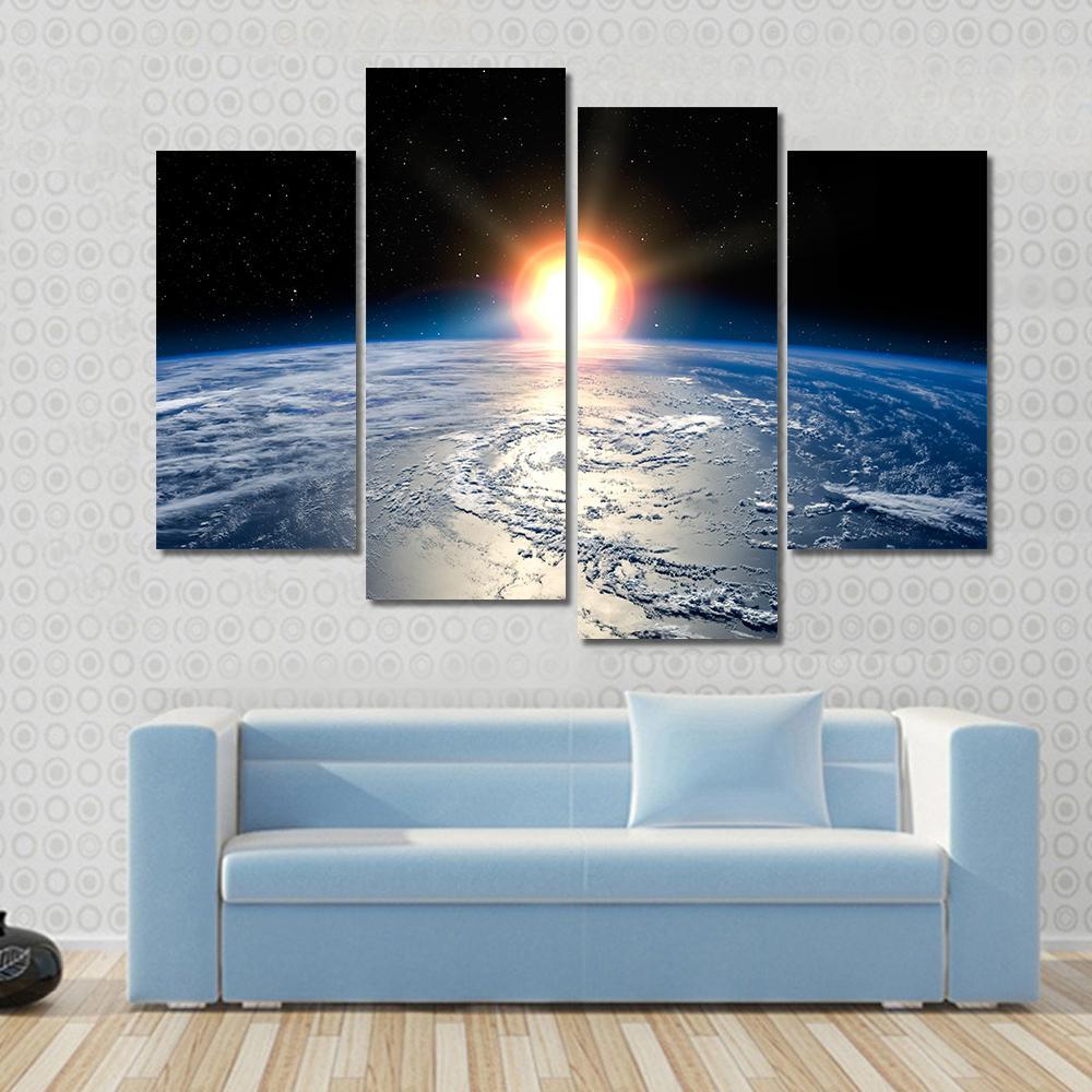 Shining Sun On Planet Earth Canvas Wall Art-4 Pop-Gallery Wrap-50" x 32"-Tiaracle