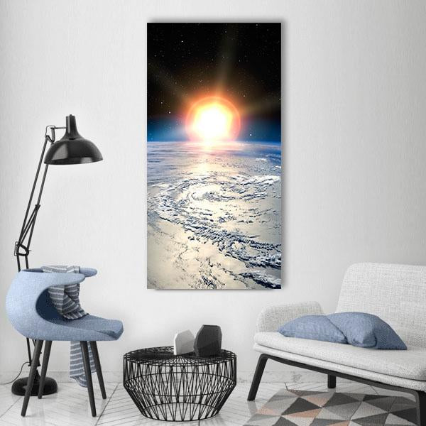 Shining Sun On Planet Earth Vertical Canvas Wall Art-1 Vertical-Gallery Wrap-12" x 24"-Tiaracle