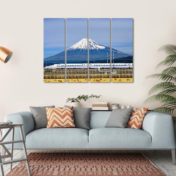 Shinkansen Bullet Train And Mt Fuji Canvas Wall Art-4 Horizontal-Gallery Wrap-34" x 24"-Tiaracle