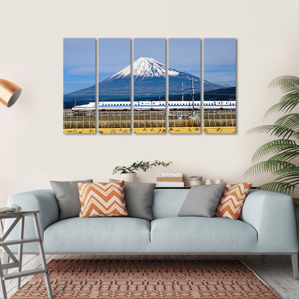 Shinkansen Bullet Train And Mt Fuji Canvas Wall Art-5 Horizontal-Gallery Wrap-22" x 12"-Tiaracle