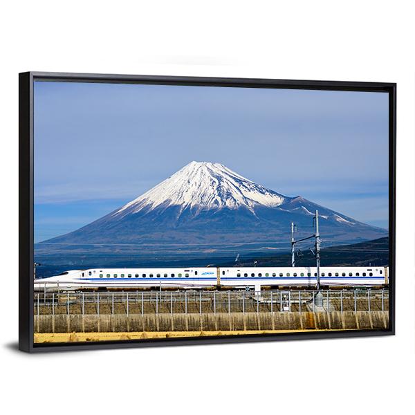 Shinkansen Bullet Train And Mt Fuji Canvas Wall Art-3 Horizontal-Gallery Wrap-25&quot; x 16&quot;-Tiaracle