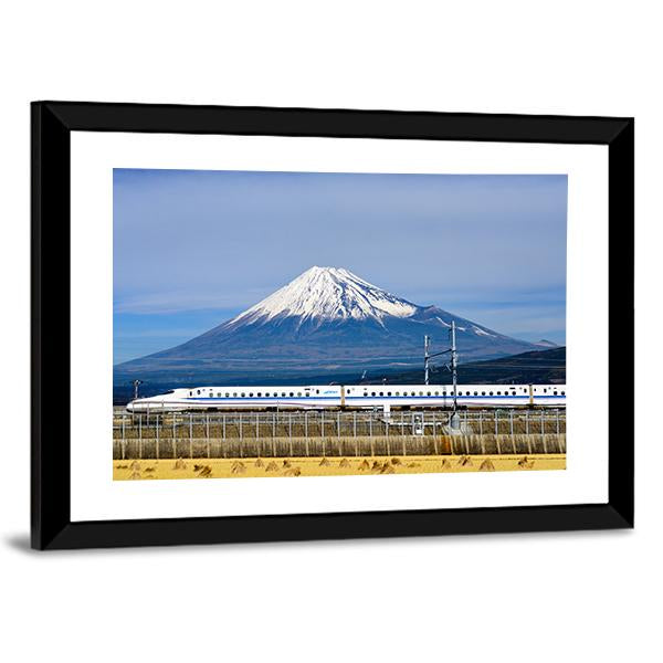 Shinkansen Bullet Train And Mt Fuji Canvas Wall Art-3 Horizontal-Gallery Wrap-25" x 16"-Tiaracle