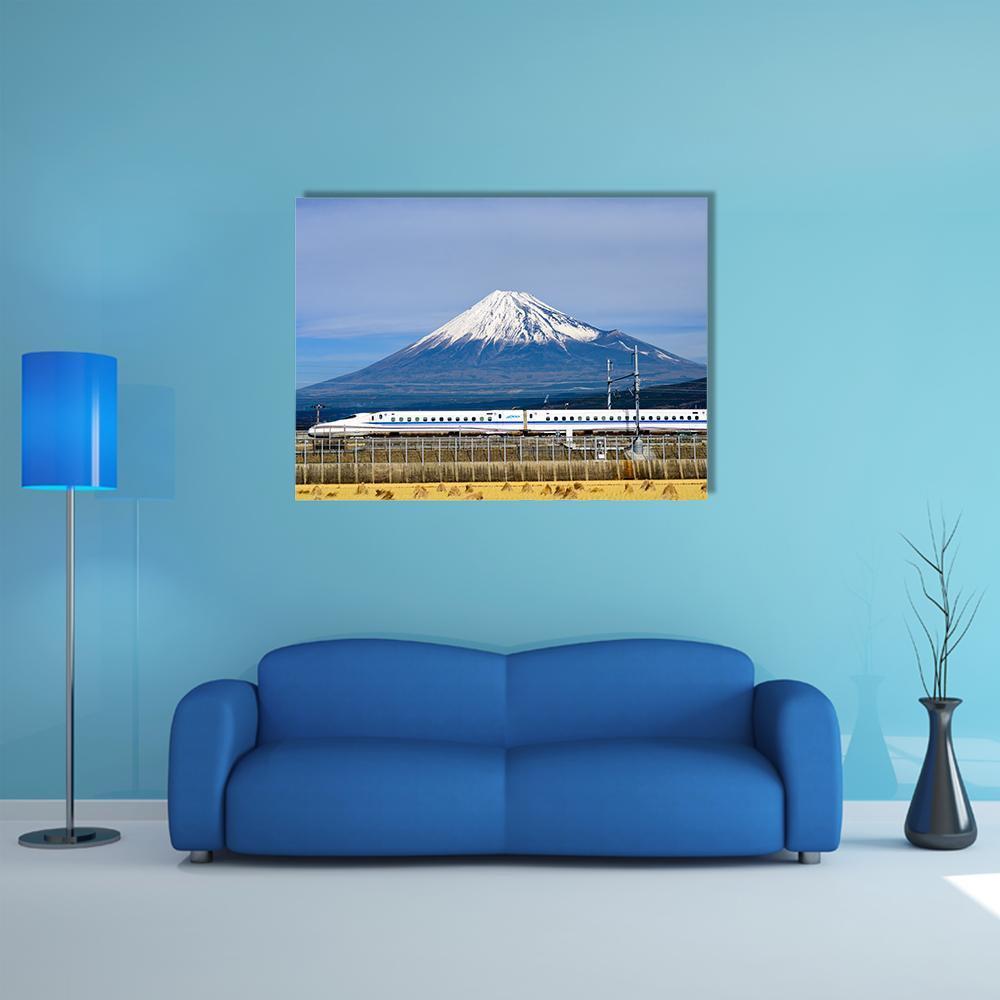 Shinkansen Bullet Train And Mt Fuji Canvas Wall Art-5 Star-Gallery Wrap-62" x 32"-Tiaracle