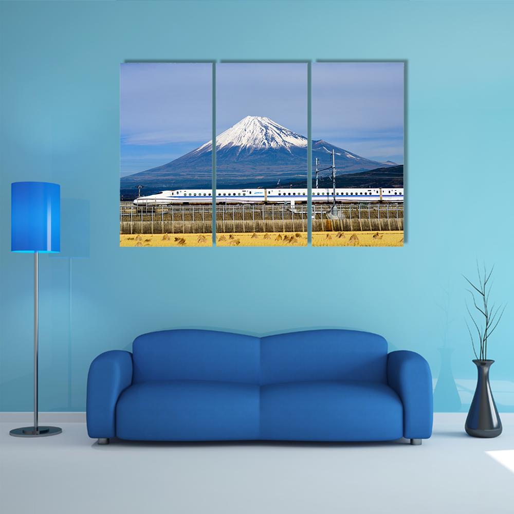 Shinkansen Bullet Train And Mt Fuji Canvas Wall Art-3 Horizontal-Gallery Wrap-37&quot; x 24&quot;-Tiaracle