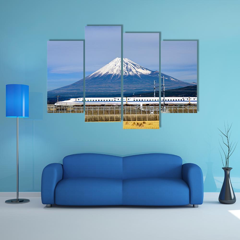 Shinkansen Bullet Train And Mt Fuji Canvas Wall Art-4 Pop-Gallery Wrap-50&quot; x 32&quot;-Tiaracle