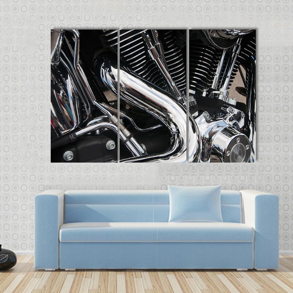 Shiny Motorcycle Engine Canvas Wall Art-3 Horizontal-Gallery Wrap-37" x 24"-Tiaracle