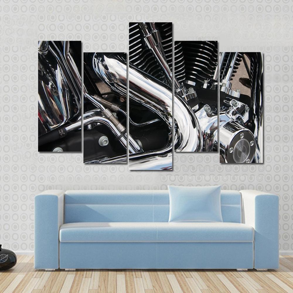 Shiny Motorcycle Engine Canvas Wall Art-5 Pop-Gallery Wrap-47" x 32"-Tiaracle