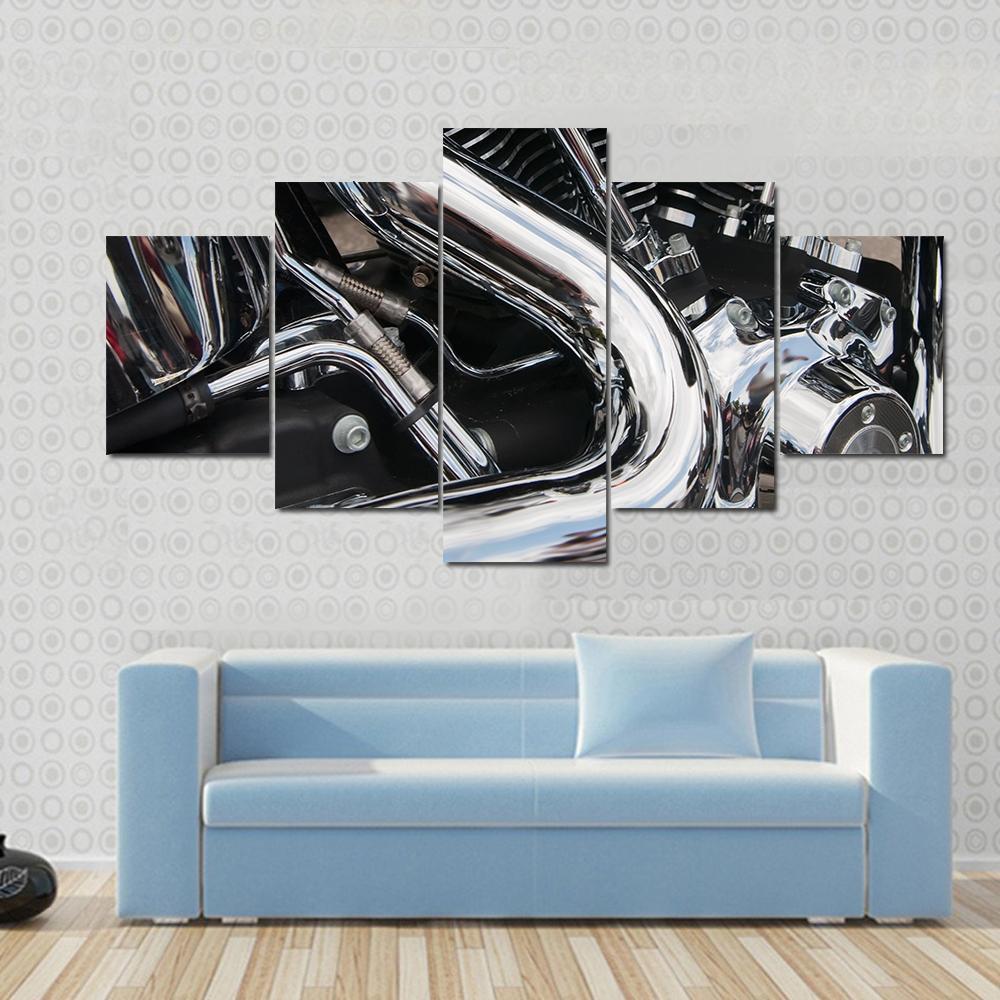 Shiny Motorcycle Engine Canvas Wall Art-5 Star-Gallery Wrap-62" x 32"-Tiaracle