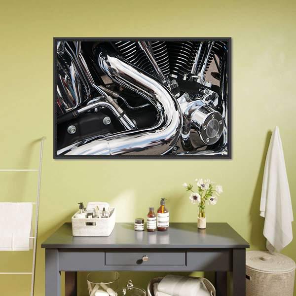 Shiny Motorcycle Engine Canvas Wall Art-1 Piece-Floating Frame-24" x 16"-Tiaracle