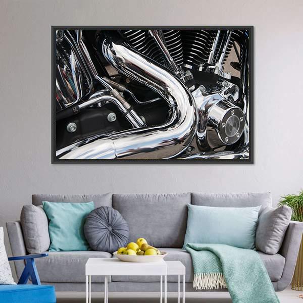 Shiny Motorcycle Engine Canvas Wall Art-3 Horizontal-Gallery Wrap-25" x 16"-Tiaracle