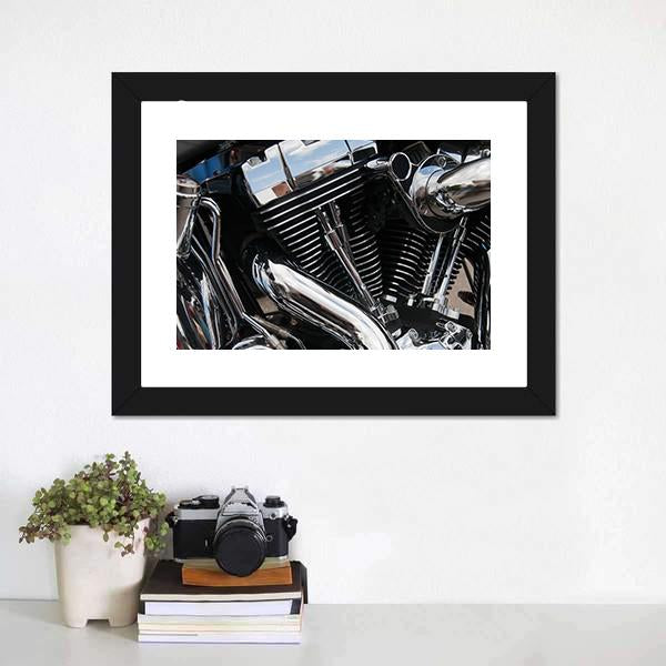 Shiny Motorcycle Engine Canvas Wall Art-1 Piece-Framed Print-20" x 16"-Tiaracle