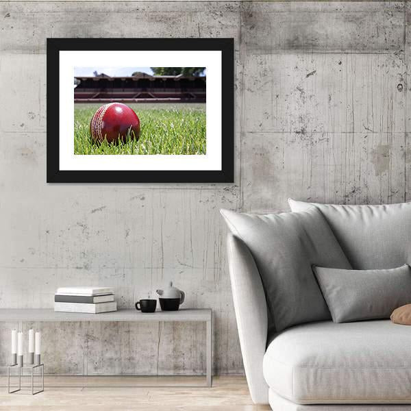 Shiny New Cricket Ball On Grass Canvas Wall Art-3 Horizontal-Gallery Wrap-25&quot; x 16&quot;-Tiaracle