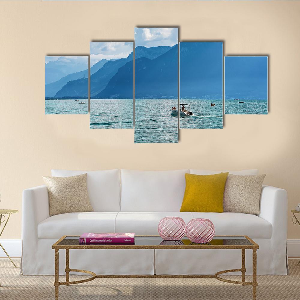Ship At Geneva Lake Canvas Wall Art-5 Star-Gallery Wrap-62" x 32"-Tiaracle