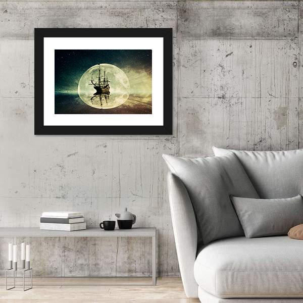 Ship In Moonlight Canvas Wall Art-3 Horizontal-Gallery Wrap-25" x 16"-Tiaracle