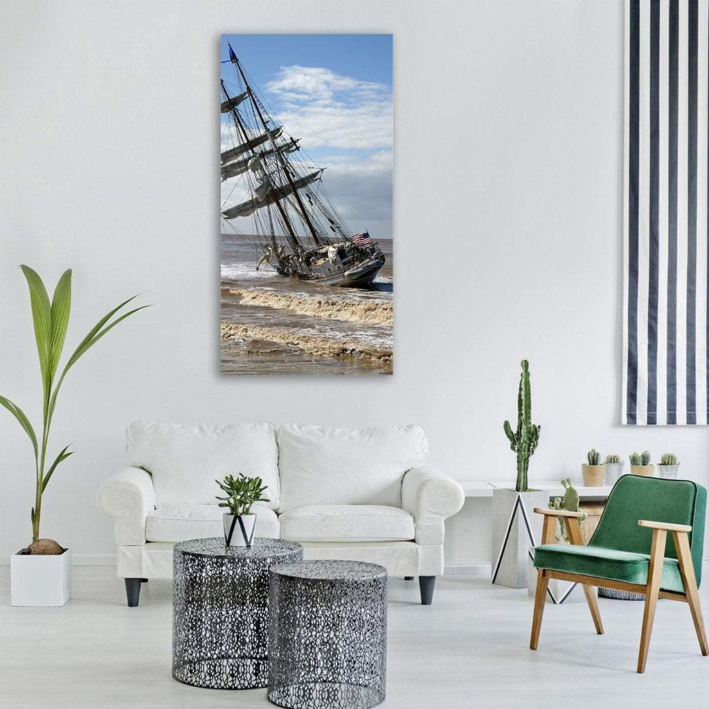 Ship In Sea Ocean California Vertical Canvas Wall Art-3 Vertical-Gallery Wrap-12" x 25"-Tiaracle