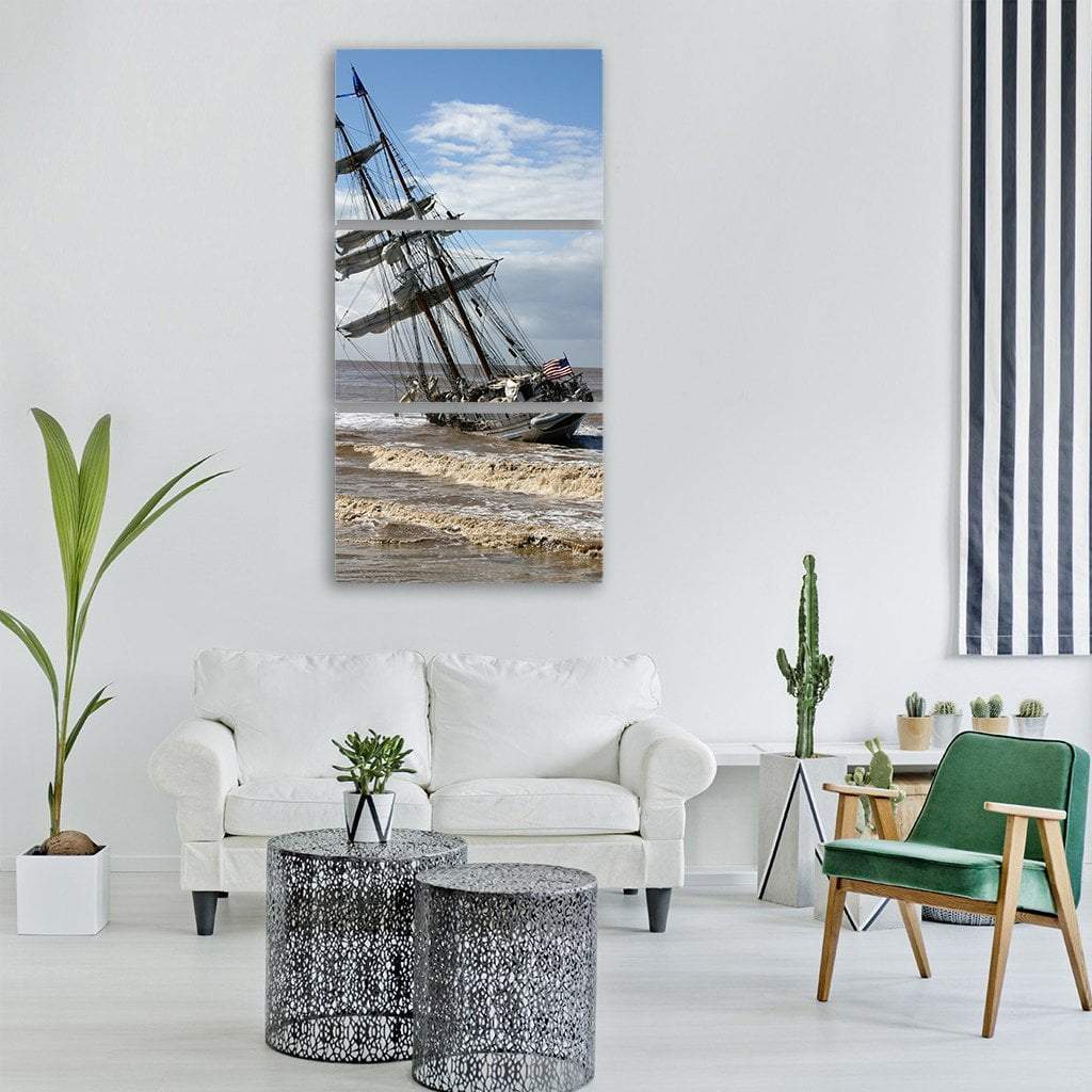 Ship In Sea Ocean California Vertical Canvas Wall Art-3 Vertical-Gallery Wrap-12" x 25"-Tiaracle
