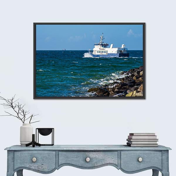 Ship On The Baltic Sea In Warnemuende Canvas Wall Art-1 Piece-Floating Frame-24" x 16"-Tiaracle