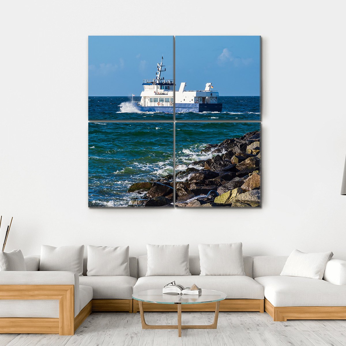 Ship On The Baltic Sea In Warnemuende Canvas Wall Art-4 Square-Gallery Wrap-17" x 17"-Tiaracle