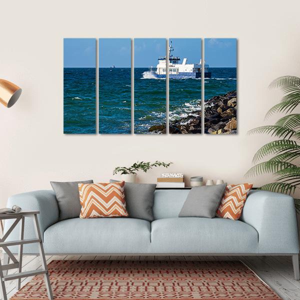 Ship On The Baltic Sea In Warnemuende Canvas Wall Art-5 Horizontal-Gallery Wrap-22" x 12"-Tiaracle
